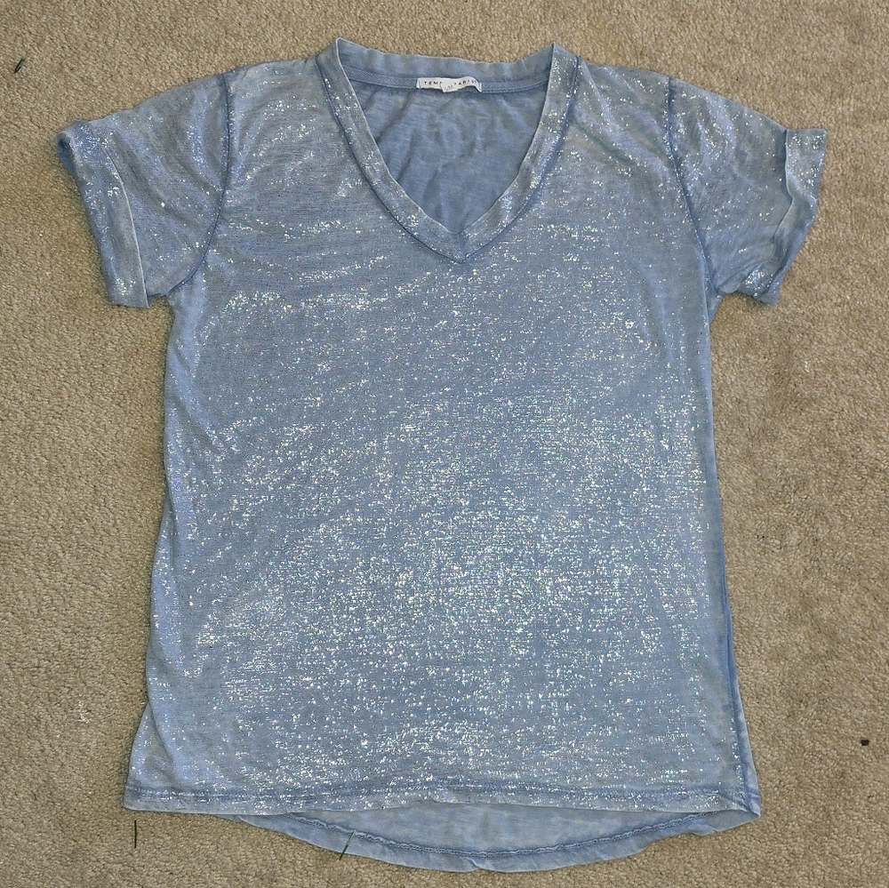 Tempo Paris Tee V-Neck Shimmering Tee Size S/M